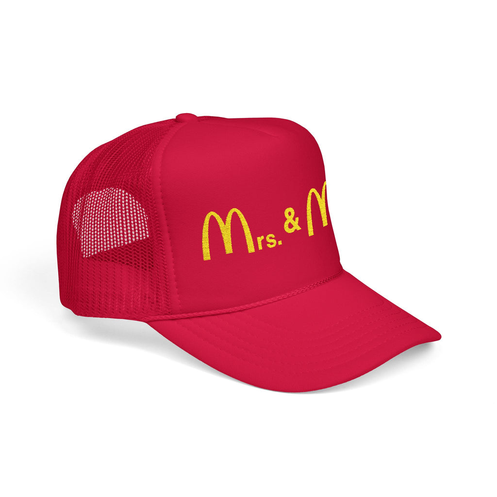 Mrs & Mrs Red Embroidered Trucker Hat - Girls, LGBTQ, McDonald Merch