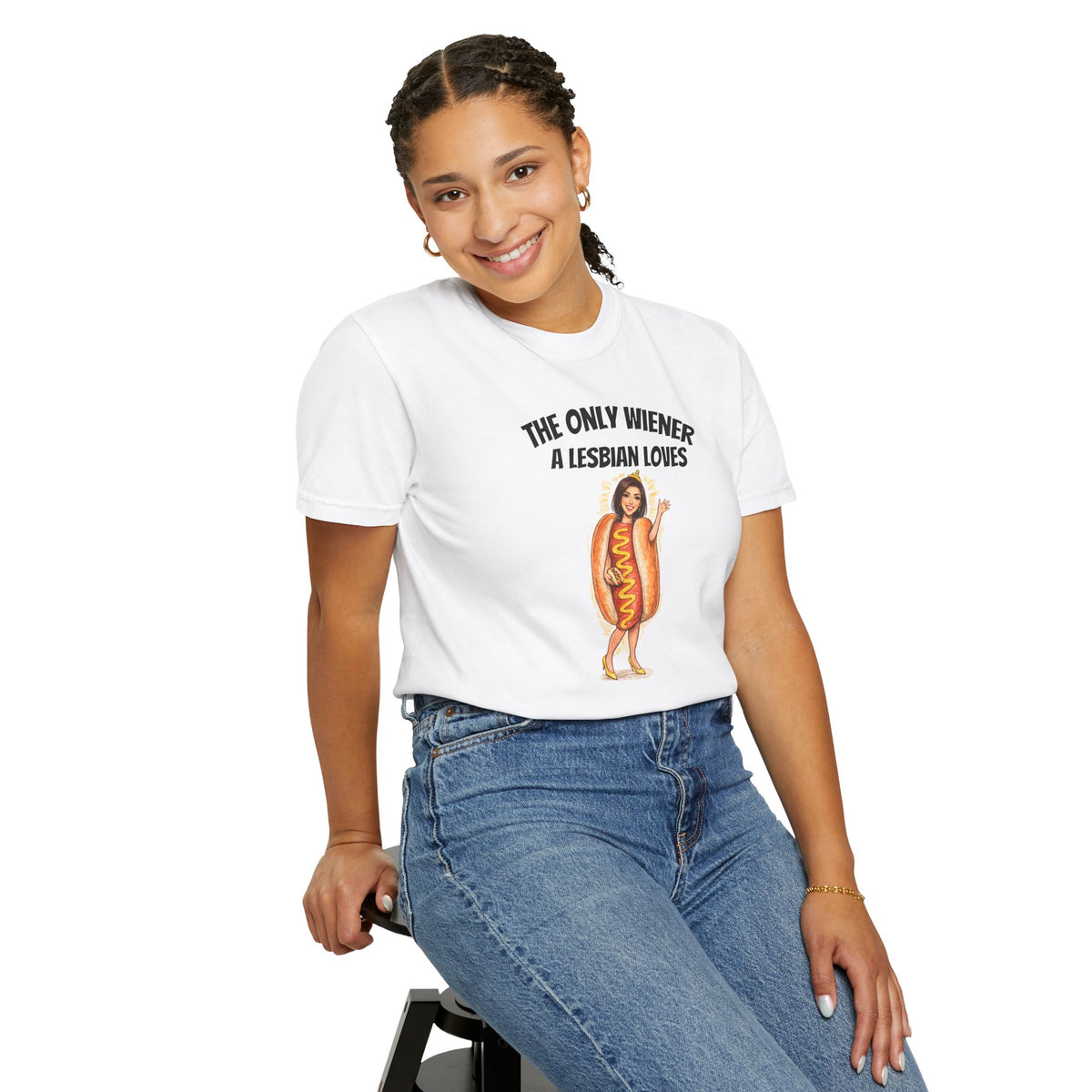 Bronwyn Newport Hot Dog Tee - "The Only Wiener a Lesbian Loves"