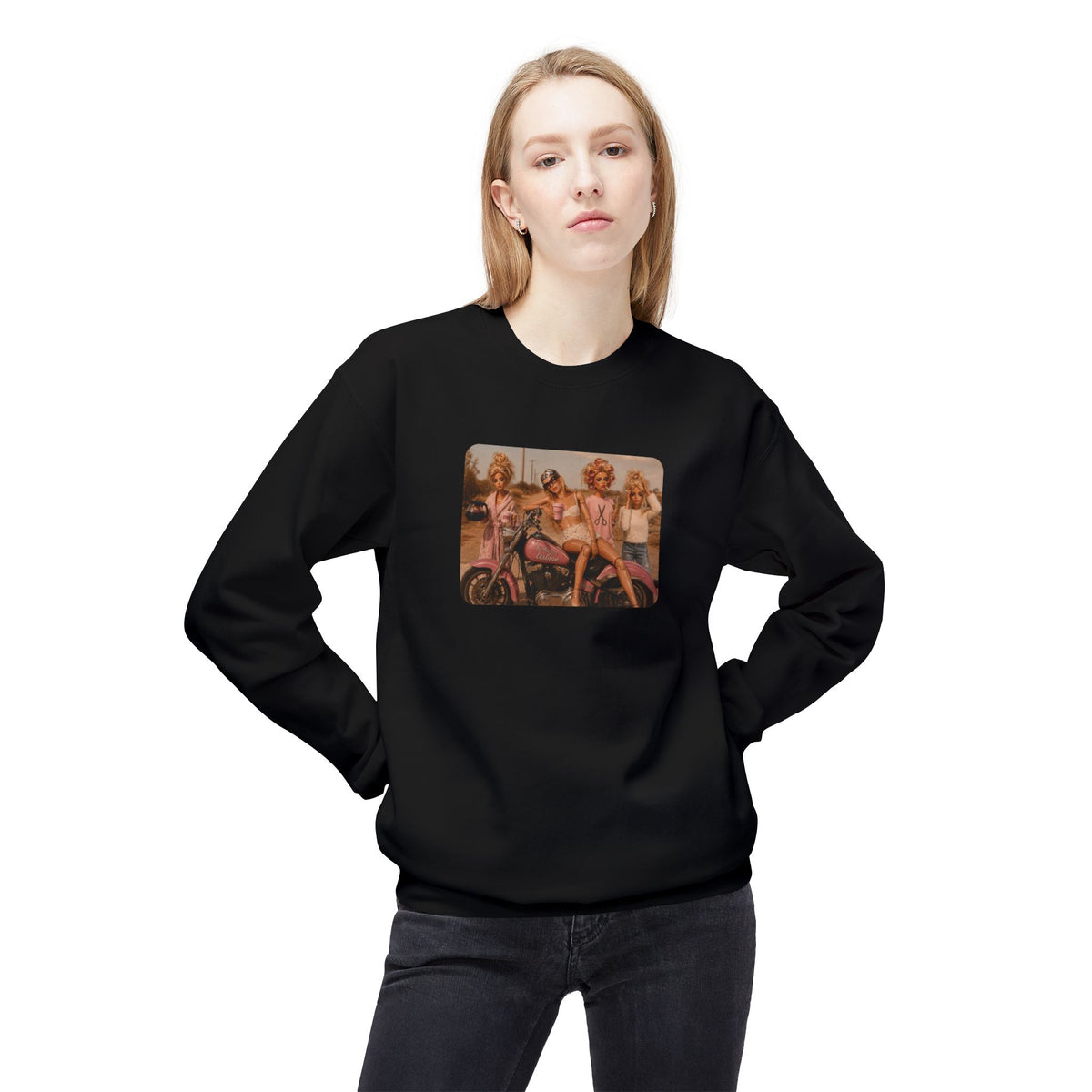 Vintage Pinup Girls Motorcycle Crewneck Sweatshirt