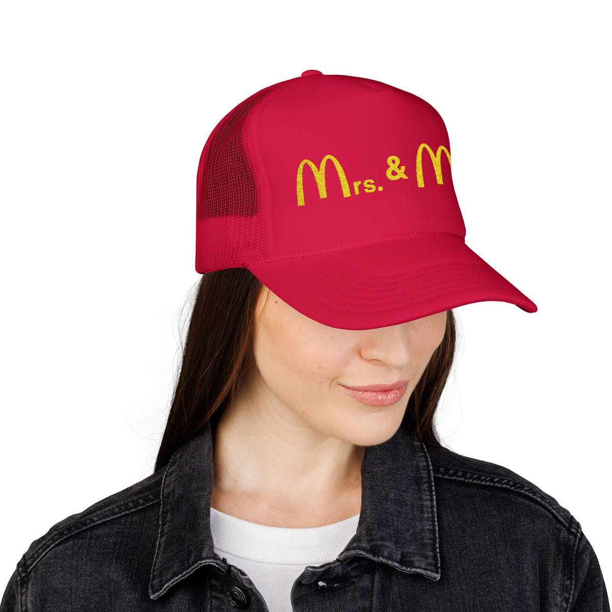 Mrs & Mrs Red Embroidered Trucker Hat - Girls, LGBTQ, McDonald Merch
